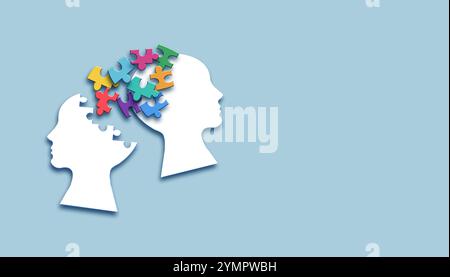 Gehirn mit Rätsel, Autismus, Gedächtnisverlust, Demenz und alzheimer-Bewusstsein, Weltkonzept für psychische Gesundheit Stockfoto