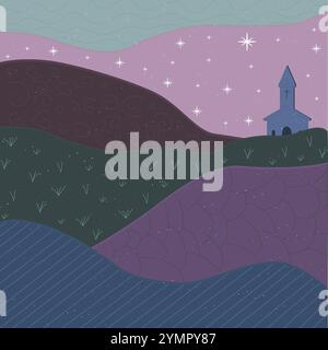 Winterfarbe. Vektorfarbe Illustration über Winter- und Weihnachtsthema im dekorativen minimalistischen Landschaftsstil. Stock Vektor