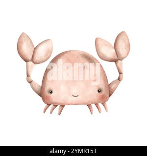 Zodiac Aquarell handgezeichnete Illustration mit Babykrebs. Niedliche Zeichentrickkrabbe für Kinder. Stock Vektor