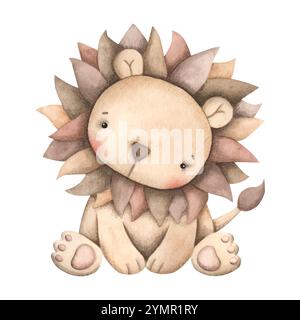 Zodiac Aquarell handgezeichnete Illustration mit Baby leo. Niedlicher Cartoon-Löwe für Kinder. Stock Vektor