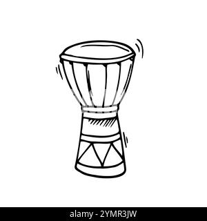 Doodle African Djembe Illustration in Vektor. Handgezeichnetes afrikanisches Djembe-Symbol in Vektor isoliert auf Weiß Stock Vektor