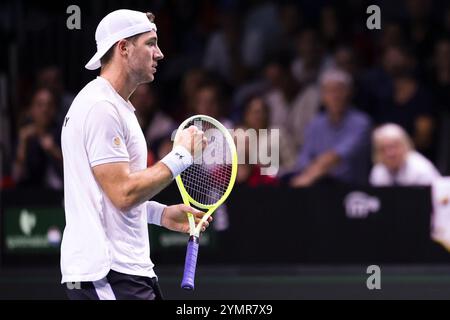 22. November 2024, Spanien, Málaga: Tennis, Männer: Davis Cup - K.-o.-Runde, Halbfinale, Struff (Deutschland) - Griekspoor (Niederlande). Jan-Lennard Struff feiert. Foto: Frank Molter/dpa Stockfoto