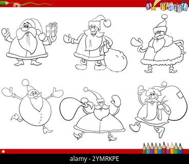 Cartoon-Illustration von Weihnachtsklauseln mit auf Weihnachtszeit Ausmalseite Stock Vektor