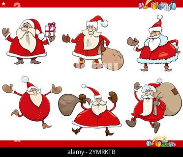 Cartoon-Illustration von glücklichen Weihnachtsmannfiguren am Weihnachtsfest Stock Vektor