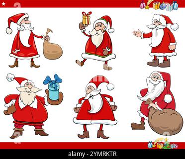 Cartoon-Illustration von lustigen Weihnachtsmannfiguren am Weihnachtsfest Stock Vektor
