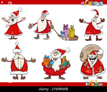 Cartoon-Illustration von Weihnachtsmann-Figuren auf Weihnachtszeit eingestellt Stock Vektor