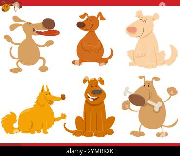 Cartoon-Illustration von Hunden und Welpen Tierfiguren gesetzt Stock Vektor