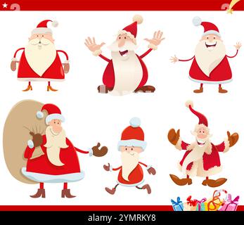 Cartoon-Illustration von Weihnachtsmann-Figuren auf Weihnachten Zeit Clip Art Set Stock Vektor