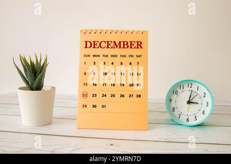 Vintage-Foto, Dezember 22.. Datum des 22. Dezember auf Holzwürfelkalender, Platz für Text an Bord kopieren Stockfoto