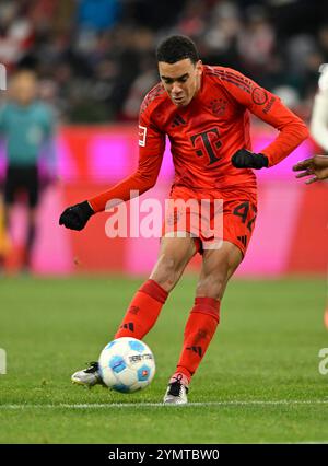 Torschuss Aktion Torchance Jamal Musiala FC Bayern München FCB (42) FC BAYERN MÜNCHEN FCB VS. FC AUGSBURG FCA 22.11.2024 DFL-VORSCHRIFTEN VERBIETEN JEDE VERWENDUNG VON FOTOS ALS BILDSEQUENZEN UND/ODER QUASI-VIDEO Stockfoto