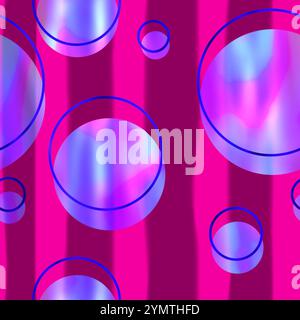 Modernes abstraktes Muster mit durchscheinenden Kreisen in Blau- und Violetttönen vor leuchtendem rosa Hintergrund. Glatte Verläufe erzeugen ein Gefühl von Stockfoto