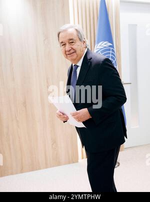 Antonio Guterres, Generalsekretaer der Vereinten Nationen, aufgenommen im Rahmen der COP29 in Baku, 22.11.2024. Fotografiert im Auftrag des Auswaertigen Amtes AA Baku Aserbaidschan *** Antonio Guterres, Generalsekretär der Vereinten Nationen, fotografiert während der COP29 in Baku, 22 11 2024 fotografiert im Auftrag des Auswärtigen Amtes AA Baku Aserbaidschan Copyright: XFelixxZahn/AAX Stockfoto