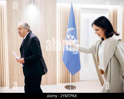 Annalena Baerbock Buendnis 90/die Gruenen, Bundesaussenministerin, trifft Antonio Guterres, Generalsekretaer der Vereinten Nationen zu einem gespraech im Rahmen der COP29 in Baku, 22.11.2024. Fotografiert im Auftrag des Auswaertigen Amtes AA Baku Aserbaidschan *** Annalena Baerbock Buendnis 90 die Gruenen , Außenminister, trifft sich auf der COP29 in Baku, 22 11 2024 fotografiert im Auftrag des Auswärtigen Amtes AA Baku Aserbaidschan Urheberrecht: XFelixxZahn/AAX Stockfoto