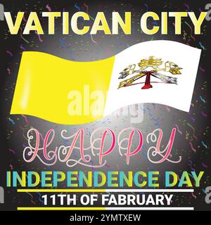 Vatikanstadt Happy Independence Day mit Hochglanz-Flagge und Konfetti-Hintergrund Stock Vektor
