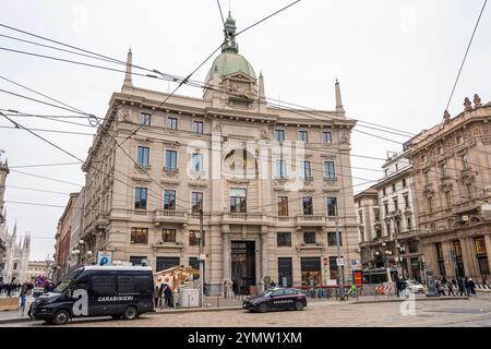 Historisches Assicurazioni Generali Gebäude an der Piazza Cordusio in Mailand, General ist eine der größten Versicherungsgesellschaften in Mailand, Italien 10.01.2024 Stockfoto