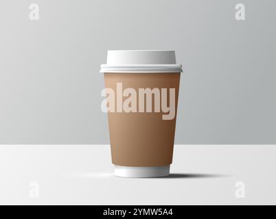 Satz realistischer leerer Pappbecher mit Kunststoffdeckel. Kaffee zum Mitnehmen, Becher rausnehmen. Vektorillustration isoliert und kann für jeden Hintergrund verwendet werden Stock Vektor