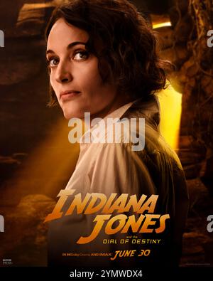 Indiana Jones and the Dial of Destiny (2023) von James Mangold mit Phoebe Waller-Bridge als Helena. Der Archäologe Indiana Jones rennt gegen die Zeit, um ein legendäres Artefakt zu finden, das den Lauf der Geschichte verändern kann. Poster mit US-Zeichen ***NUR FÜR REDAKTIONELLE ZWECKE***. Quelle: BFA / Walt Disney Studios Stockfoto