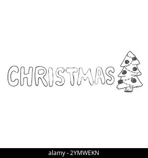 Doodle handgezeichneter Schriftzug Text - Weihnachten. Dekoration für den Urlaub. Schwarz-Weiß-Vektor Stock Vektor
