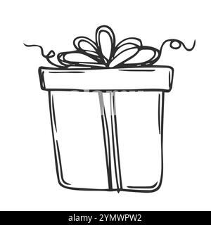 Illustration des durchgehenden bearbeitbaren Linienvektors des Kästchens vorhanden. Verpacktes Überraschungspaket mit Schleife und Schleife. Stock Vektor