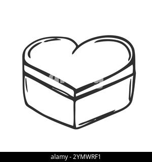 Geschlossene Geschenkbox in Herzform. Rosa gestreifte Schachtel für Geschenke oder Schokoladenbonbons. Illustration des Valentinstag-Konzepts. Vektor-Clipart für Grußkarte Stock Vektor