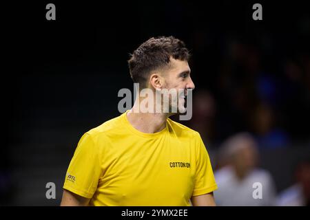 Malaga, Spanien, 23. November 2024. Das australische Team Thanasi Kokkinakis im Halbfinale Davis Cup Finale 8 Singles Match 1. Quelle: Vicente Vidal Fernandez/Alamy Live News Stockfoto