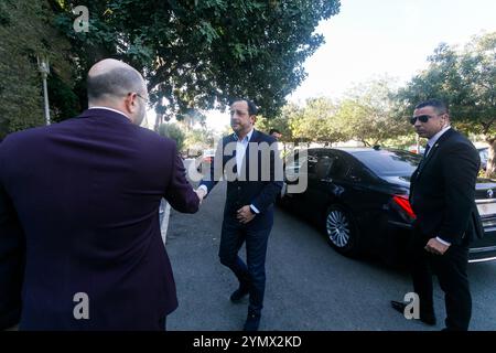 Limassol, Zypern. November 2024. Der Präsident Zyperns NIKOS CHRISTODOULIDES trifft am 23. November 2024 in Limassol ein. Die 3. Internationale Buchmesse in Limassol findet in Carob Mills statt. (Foto: Kostas Pikoulas/SIPA USA). Quelle: SIPA USA/Alamy Live News Stockfoto