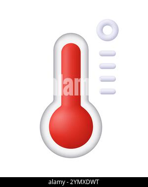 Rotes Wetterthermometer bei hoher Temperatur, zeigt heißes Wetter an. Vorhersage, Wetter, Meteorologie, Klima und Konzept der globalen Erwärmung. Symbol für 3D-Vektor. Stock Vektor