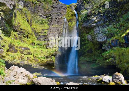 Gluggafoss, auch bekannt als Merkjárfoss, Wasserfall im Süden Islands Stockfoto