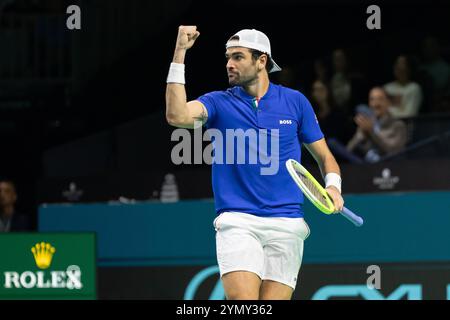 Malaga, Spanien. November 2024. MALAGA, SPANIEN - 23. NOVEMBER: Matteo Berrettini aus Italien im Halbfinale zwischen Italien und Australien während des Davis Cup Finals im Palacio de Deportes Jose Maria Martin Carpena am 23. November 2024 in Malaga, Spanien. (Foto: Marleen Fouchier/BSR Agency) Credit: BSR Agency/Alamy Live News Stockfoto