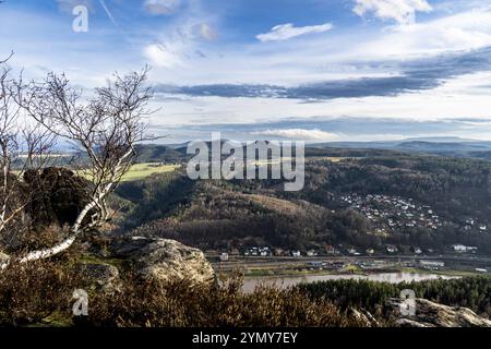 Blick vom Lilienstein, einem Tafelberg im Elbsandsteingebirge 3 Stockfoto