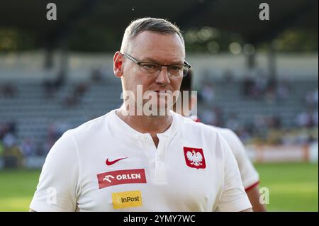 LEGNICA, POLEN - 11. SEPTEMBER 2023: Freundschaftsfußballspiel unter 20 Elite League Polen gegen Deutschland 1:1. Cheftrainer von Polen Milosz Stepinski. Stockfoto