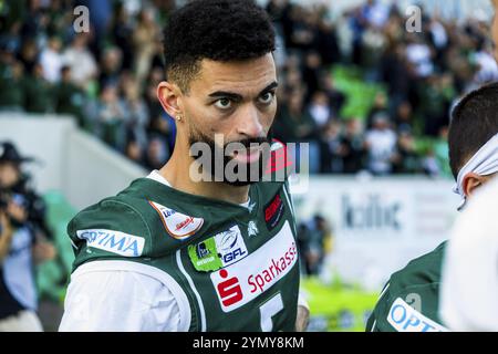 erima GFL / Deutsche Fußball-Liga, Viertelfinalspiel: Schwaebisch Hall Einhörner - Berliner Rebellen im Optima Sportpark in der Schwaebisch Hall Stockfoto