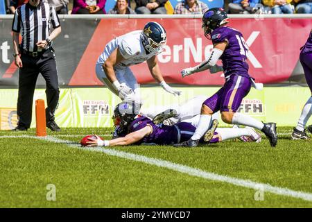 Europäische Fußballliga, elf/ Spiel : Fehervar Enthroners in der Frankfurter Galaxie am Juli. 30. 2023 in der PSD Bank Arena, Frankfurt, Deutschland Stockfoto