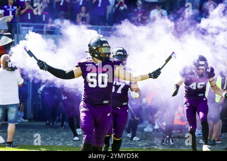 ELF/Playoff Spiel : Berlin Thunder in Frankfurt Galaxy am 09. September 2023, in der PSD Bank Arena, Frankfurt a.M., Deutschland Einlauf Frankfurt Galaxy, LB Stockfoto