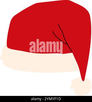 Niedlicher Weihnachtsmütze mit weichen Details. Klassische Weihnachtsmütze für Weihnachtssymbole. Illustration des flachen Vektors auf weißem Hintergrund isoliert. Stock Vektor