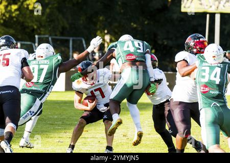 erima GFL; Schwaebisch Hall Einhörner - Saarland Hurricanes im Optima-Sportpark Shwaebisch Hall am 29,2023. Juli Deutschland, KONTINENT  Stockfoto