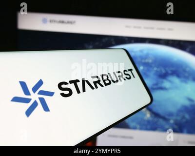 Stuttgart, Deutschland, 06.03.2024: Smartphone mit Logo der amerikanischen Risikokapitalgesellschaft Starburst Aerospace Ltd. Vor der Website. Konzentrieren Sie sich auf die Mitte Stockfoto