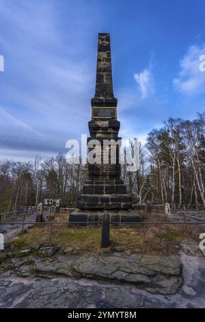 Der Wettin-Obelisk am Lilienstein aus verschiedenen Perspektiven Stockfoto