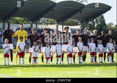 LEGNICA, POLEN - 11. SEPTEMBER 2023: Freundschaftsfußballspiel unter 20 Elite League Polen gegen Deutschland 1:1. Team von Deutschland vor dem Spiel. Stockfoto