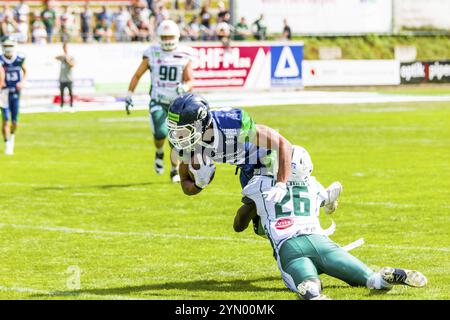 erima GFL / Deutsche Fußball-Liga, Schwaebisch Hall Einhörner - Straubing Spinnen im Optima-Sportpark Shwaebisch Hall am 02,2023. Juli Deutschland Stockfoto