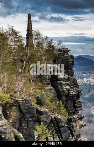 Der Wettin-Obelisk am Lilienstein aus verschiedenen Perspektiven Stockfoto