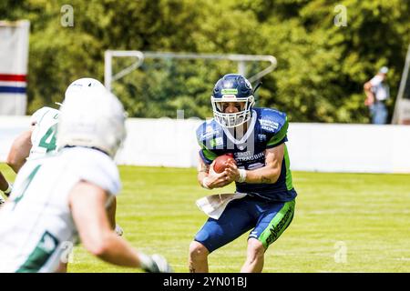 erima GFL / Deutsche Fußball-Liga, Schwaebisch Hall Einhörner - Straubing Spinnen im Optima-Sportpark Shwaebisch Hall am 02,2023. Juli Deutschland Stockfoto