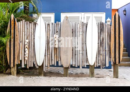 Surfbretter als Bildschirme vor Toiletten. Kaya Wilson Godett, Curacao, Kòrsou, Curacao Stockfoto