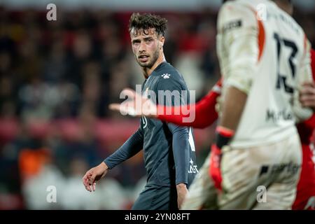 Girona, Spanien. November 2024. Alejo Veliz (RCD Espanyol) gibt Gesten während eines La Liga EA Sports Spiels zwischen Girona FC und RCD Espanyol im Estadi Municipal de Montilivi in Girona, Spanien, am 23. November 2024. Foto: Felipe Mondino/SIPA USA Credit: SIPA USA/Alamy Live News Stockfoto