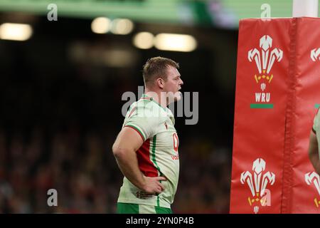 Cardiff, Großbritannien. November 2024. Dewi Lake of Wales sieht niedergeschlagen aus. Wales gegen Südafrika, 2024 Spiel der Autumn Nations im Principality Stadium in Cardiff am Samstag, 23. November 2024. bild von Andrew Orchard/Andrew Orchard Sportfotografie/Alamy Live News Credit: Andrew Orchard Sportfotografie/Alamy Live News Stockfoto