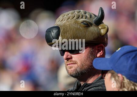 Kansas City, MO, USA. November 2024. Ein Colorado-Buffaloes-Fan vor einem Spiel gegen die Kansas Jayhawks im GEHA Field im Arrowhead Stadium in Kansas City, MO. David Smith/CSM/Alamy Live News Stockfoto