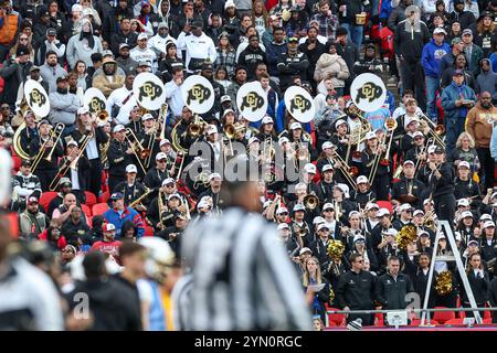 Kansas City, MO, USA. November 2024. Die Colorado Buffaloes Band tritt während eines Spiels gegen die Kansas Jayhawks im GEHA Field im Arrowhead Stadium in Kansas City, MO auf. David Smith/CSM/Alamy Live News Stockfoto