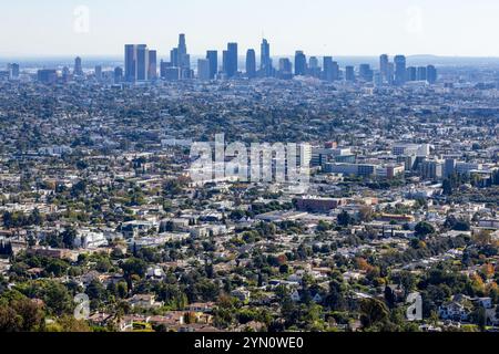 Aus der Vogelperspektive von Los Angeles, Kalifornien, vom Hügel des Griffith Park Stockfoto