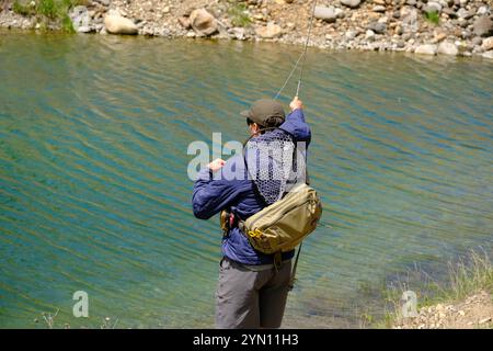 Fischen am Yankee Fork des Salmon River Stockfoto