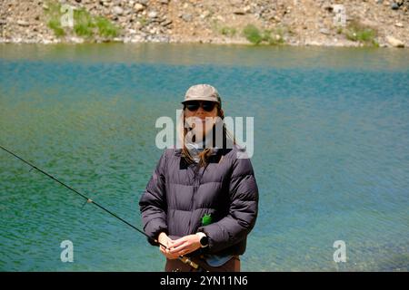 Fischen am Yankee Fork des Salmon River Stockfoto